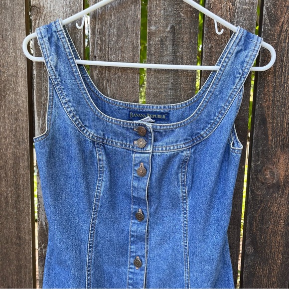 Banana Republic Vintage 90’s Y2K Denim Full Button Down Sleeveless Dress Sz 4 - Picture 3 of 16